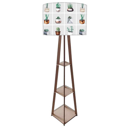 White Floor Lamp with Shelves for Bedside Light - Cute Cactus Pots Nutcase