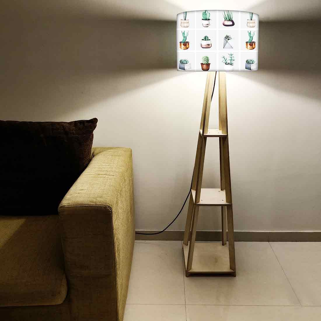 White Floor Lamp with Shelves for Bedside Light - Cute Cactus Pots Nutcase