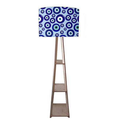 Designer Wooden Tripod Floor Lamp with Shelf for Living Room - Evil Eye Protector Nutcase