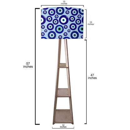 Designer Wooden Tripod Floor Lamp with Shelf for Living Room - Evil Eye Protector Nutcase