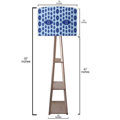 Designer Wooden Tripod Floor Lamp with Shelf for Living Room - Evil Eye Protector Nutcase