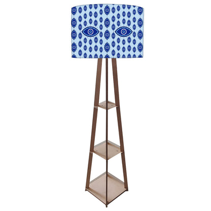 Designer Wooden Tripod Floor Lamp with Shelf for Living Room - Evil Eye Protector Nutcase