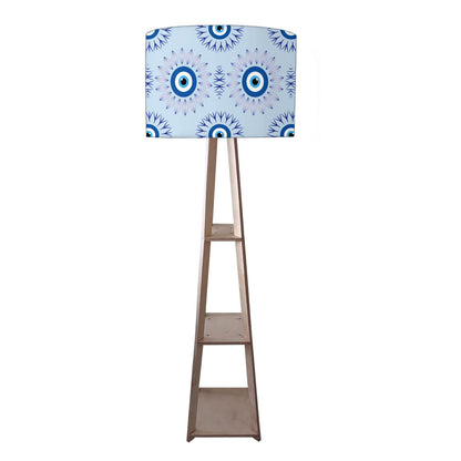 Designer Wooden Tripod Floor Lamp with Shelf for Living Room - Evil Eye Protector Nutcase