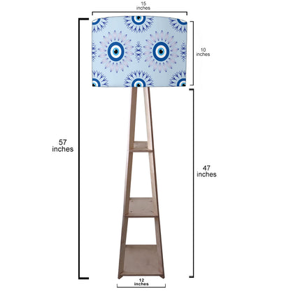 Designer Wooden Tripod Floor Lamp with Shelf for Living Room - Evil Eye Protector Nutcase