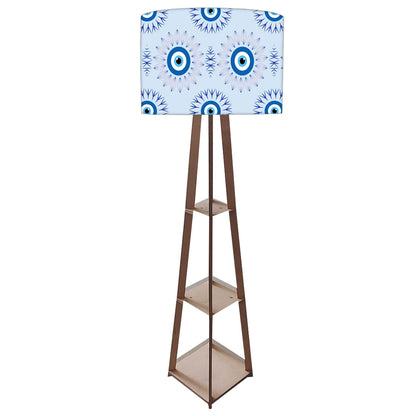 Designer Wooden Tripod Floor Lamp with Shelf for Living Room - Evil Eye Protector Nutcase