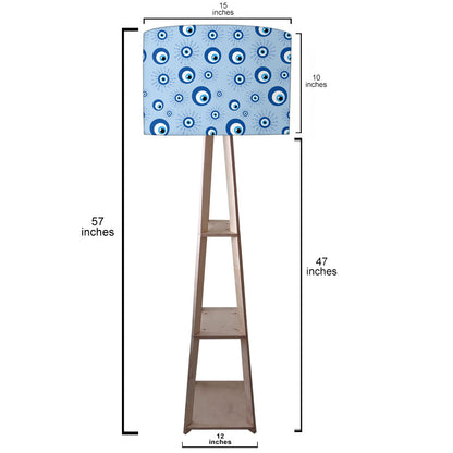 Designer Wooden Tripod Floor Lamp with Shelf for Living Room - Evil Eye Protector Nutcase