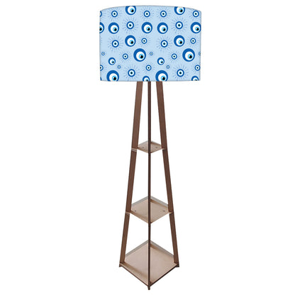 Designer Wooden Tripod Floor Lamp with Shelf for Living Room - Evil Eye Protector Nutcase