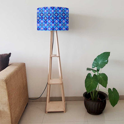 Wooden Tripod Floor Lamp with Shelf for Bedroom Living Room Decor - Evil Eye Protector Nutcase