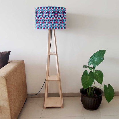 Wooden Tripod Floor Lamp with Shelf for Bedroom Living Room Decor - Evil Eye Protector Nutcase