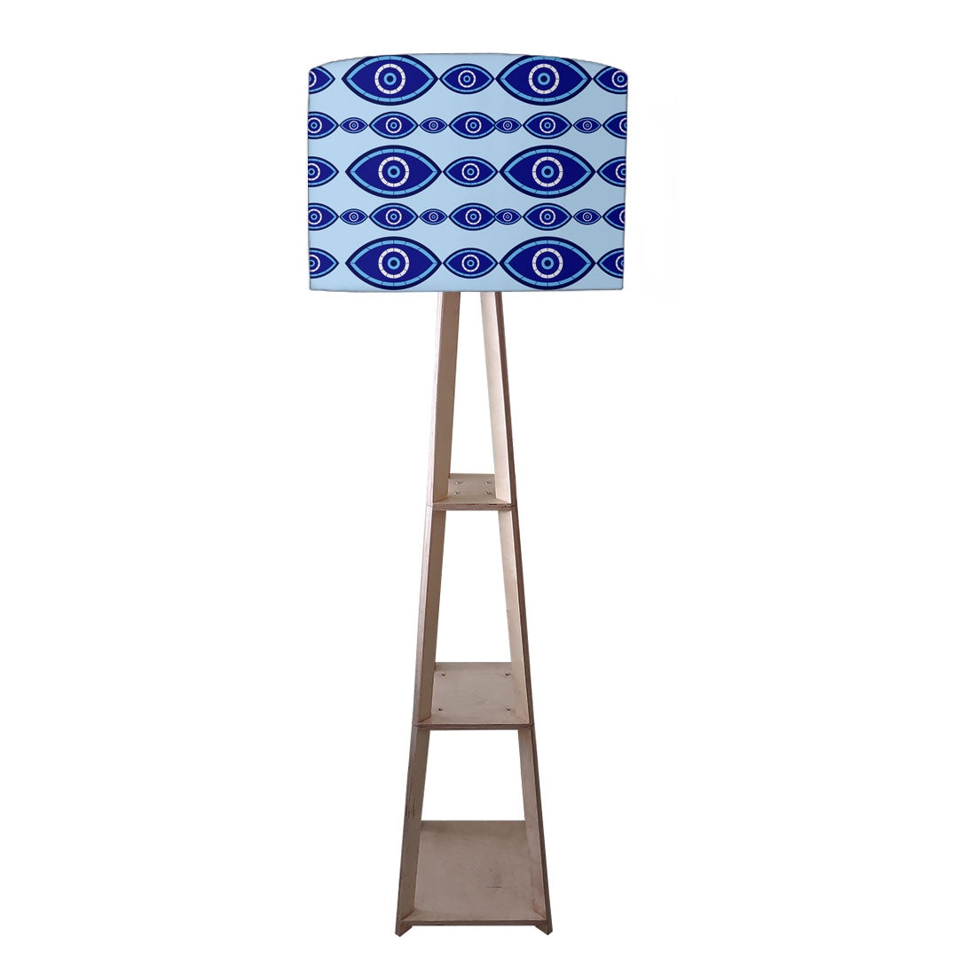 Wooden Tripod Floor Lamp with Shelf for Bedroom Living Room Decor - Evil Eye Protector Nutcase