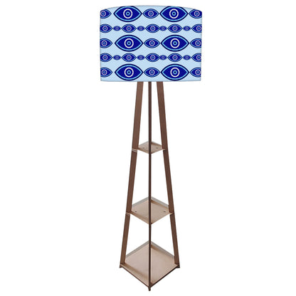 Wooden Tripod Floor Lamp with Shelf for Bedroom Living Room Decor - Evil Eye Protector Nutcase