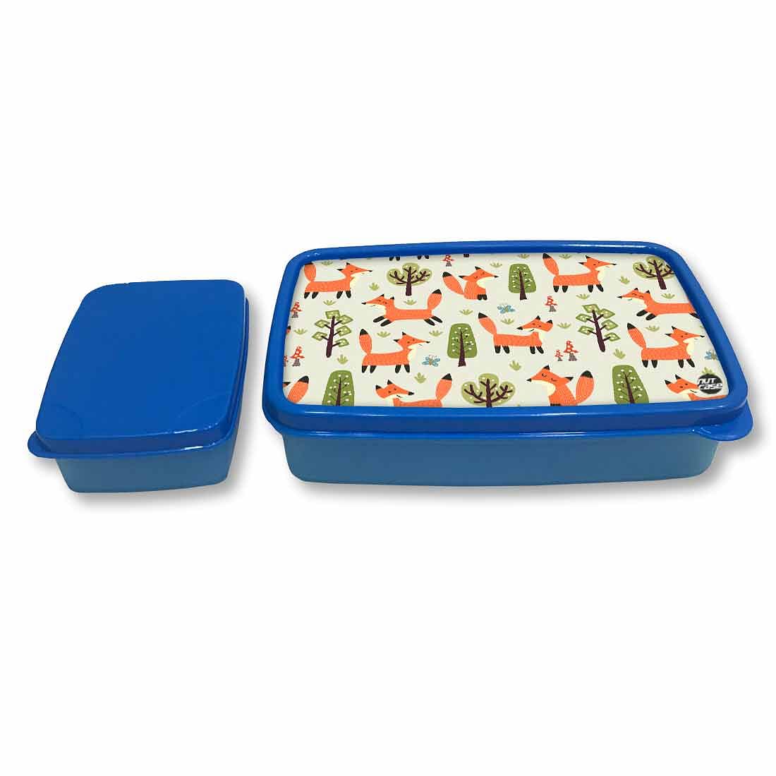 Plastic Designer Lunch Box for Kids School Boys - Fox and Tree Nutcase