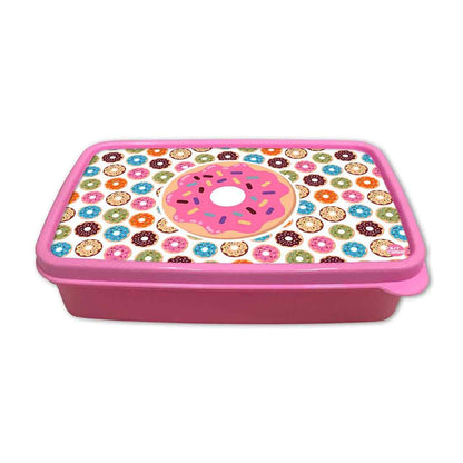 Designer Kids Plastic Lunch Box for Girls With Small Container - Doughnuts Nutcase