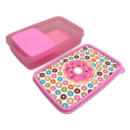 Designer Kids Plastic Lunch Box for Girls With Small Container - Doughnuts Nutcase