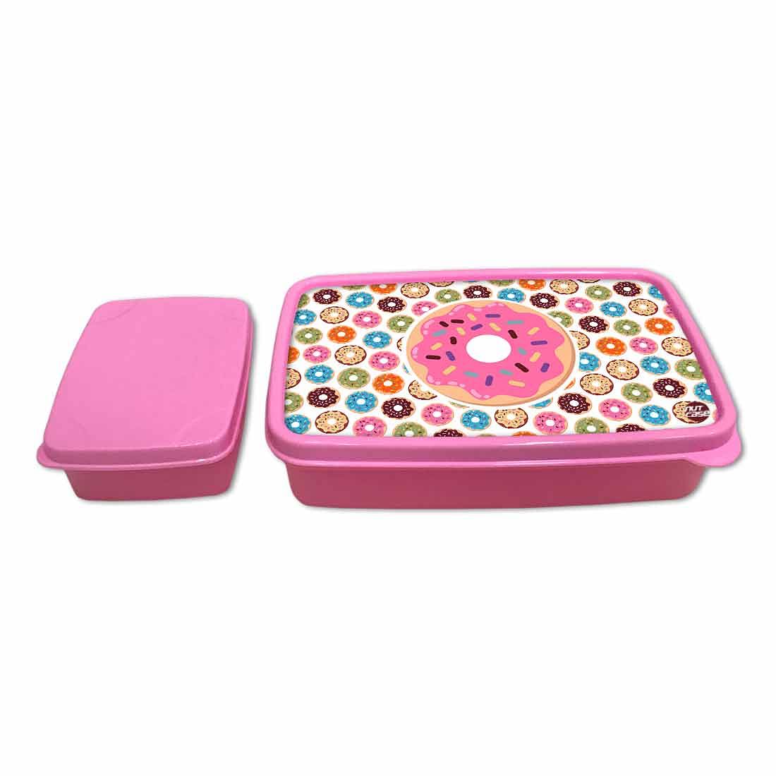 Designer Kids Plastic Lunch Box for Girls With Small Container - Doughnuts Nutcase