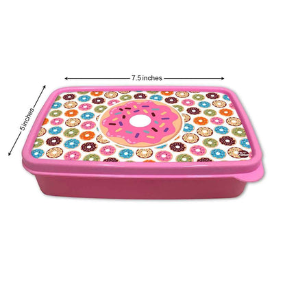 Designer Kids Plastic Lunch Box for Girls With Small Container - Doughnuts Nutcase