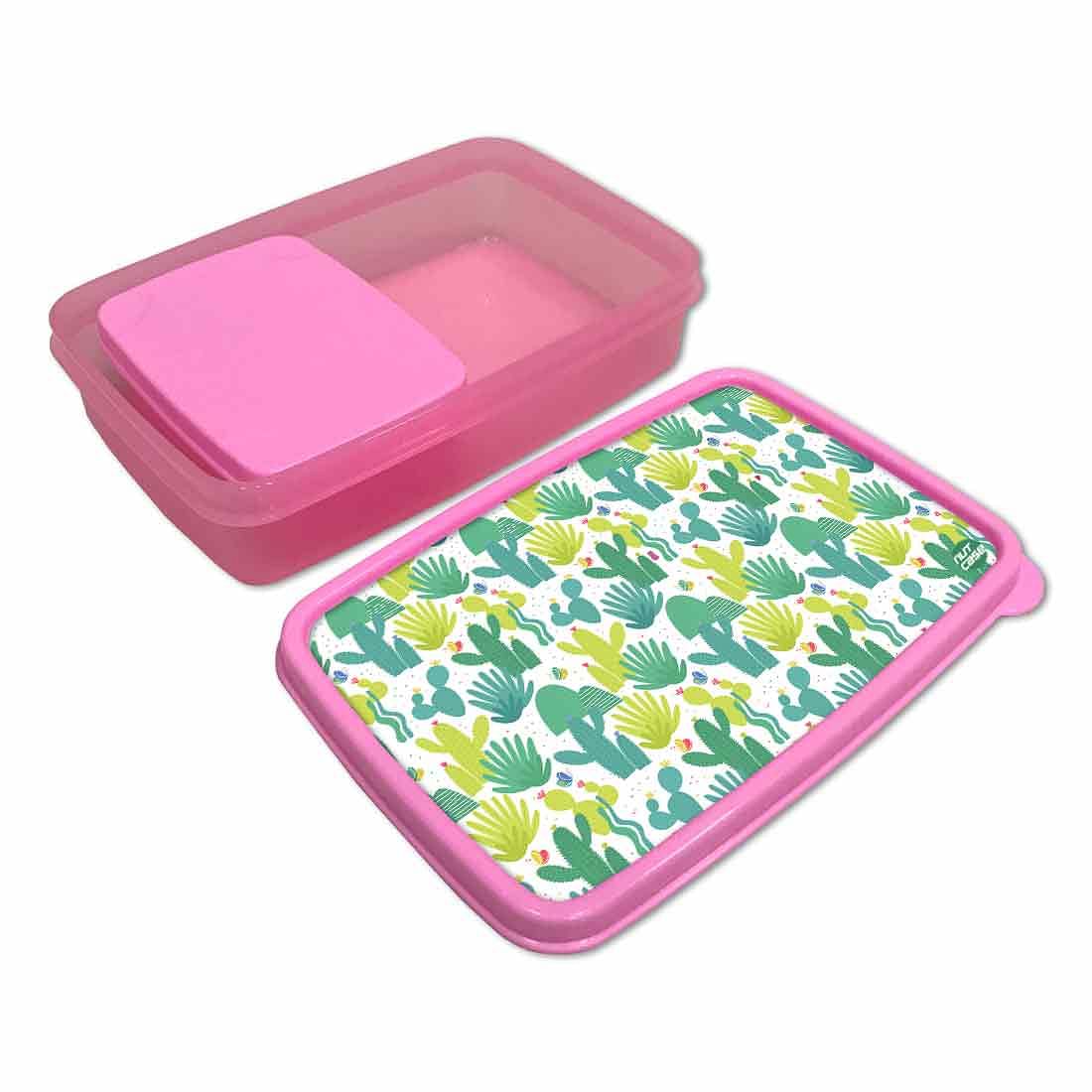 Kids Plastic Lunch Box for Girls School Snack Containers - Cactus Plant Nutcase