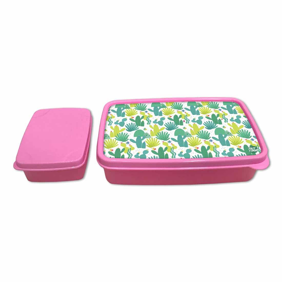 Kids Plastic Lunch Box for Girls School Snack Containers - Cactus Plant Nutcase