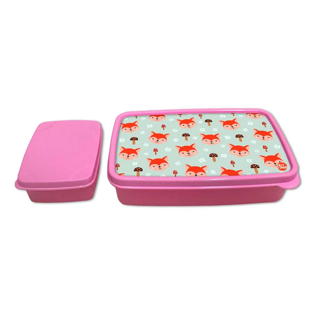 Designer Lunch Box for School Girl With Small Container - Fox Nutcase