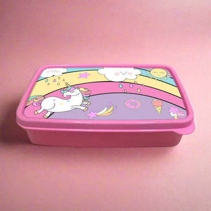 Plastic Lunch Box Snacks for School Kids Girls Tiffin - Unicorn and Rainbow Nutcase