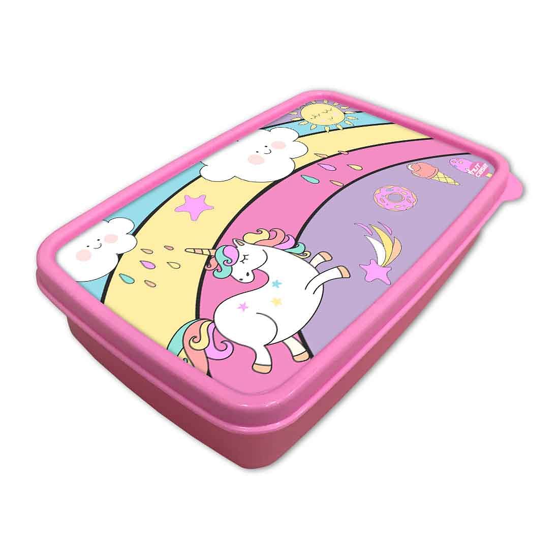 Plastic Lunch Box Snacks for School Kids Girls Tiffin - Unicorn and Rainbow Nutcase