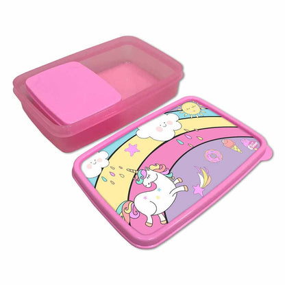 Plastic Lunch Box Snacks for School Kids Girls Tiffin - Unicorn and Rainbow Nutcase