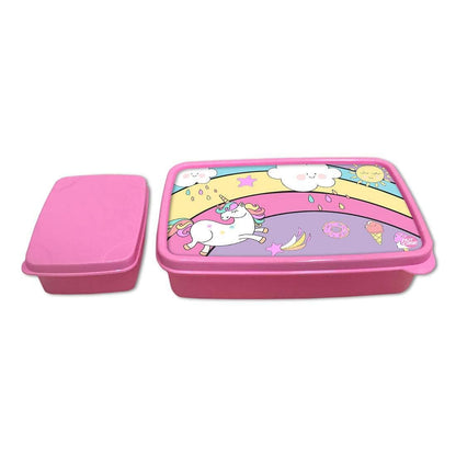 Plastic Lunch Box Snacks for School Kids Girls Tiffin - Unicorn and Rainbow Nutcase