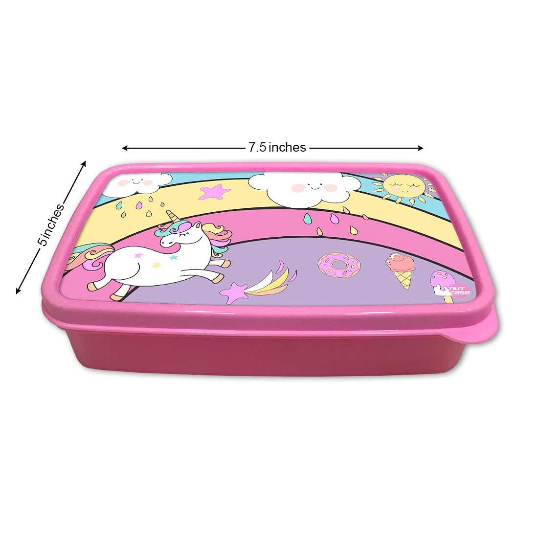 Plastic Lunch Box Snacks for School Kids Girls Tiffin - Unicorn and Rainbow Nutcase
