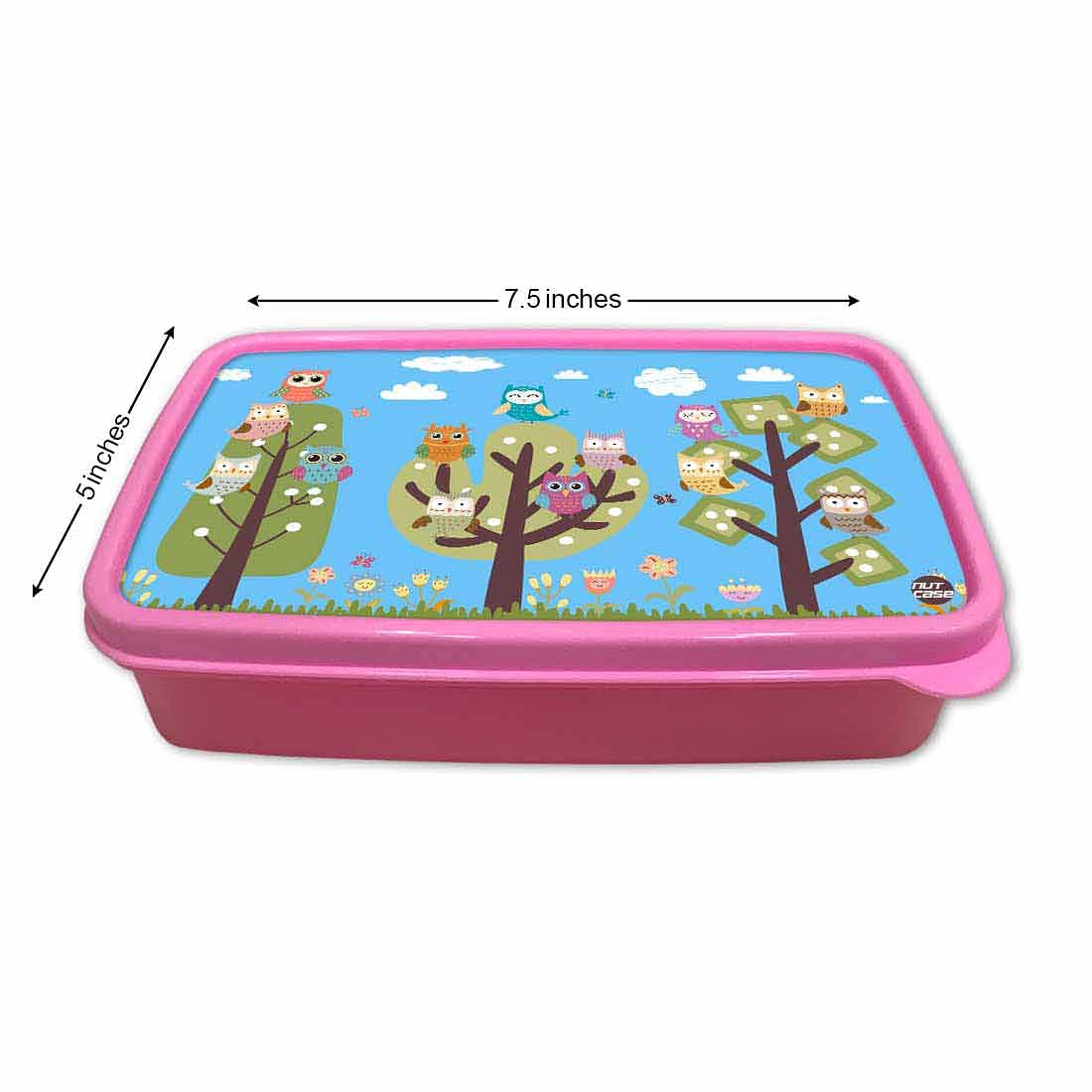 Plastic Tiffin Box for Kids Girls School Snack Containers - Small Owls Nutcase