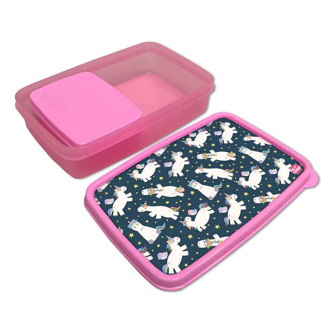 Designer Kids Chips Box for Girls School Lunch Box Organizer - White Unicorns Nutcase