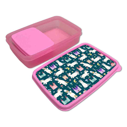 Plastic Kids Lunch Box for School Girls With Small Container - Unicorns Nutcase