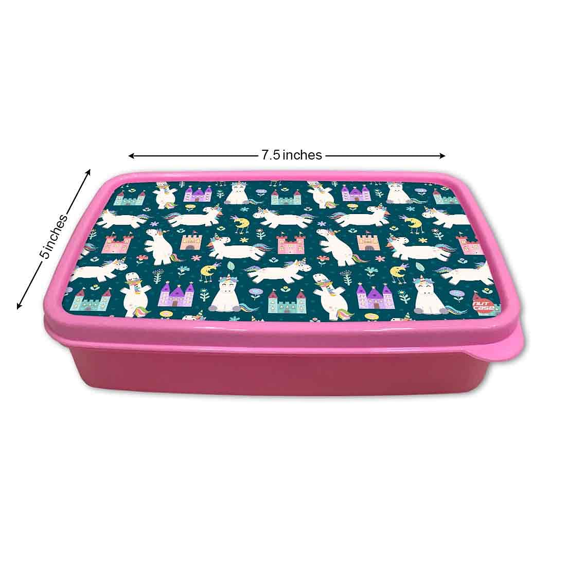 Plastic Kids Lunch Box for School Girls With Small Container - Unicorns Nutcase
