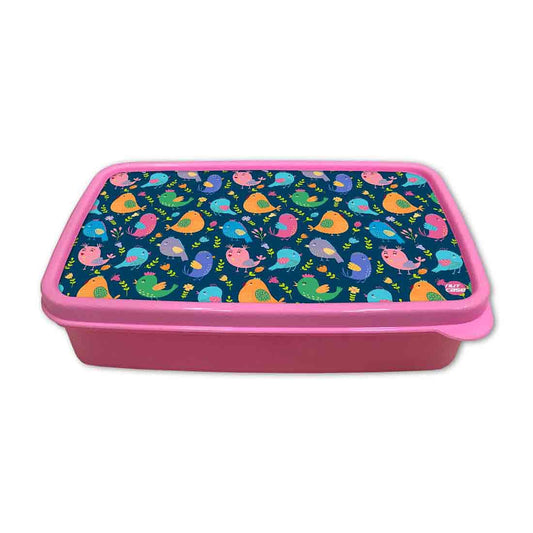 Small Plastic Sandwich Tiffin Box Square for Kids Girls - Colorful Birds Nutcase