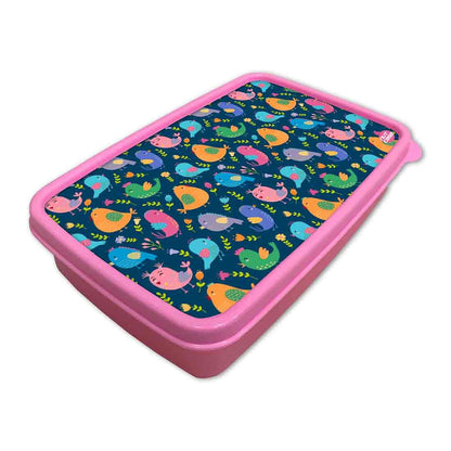 Small Plastic Sandwich Tiffin Box Square for Kids Girls - Colorful Birds Nutcase