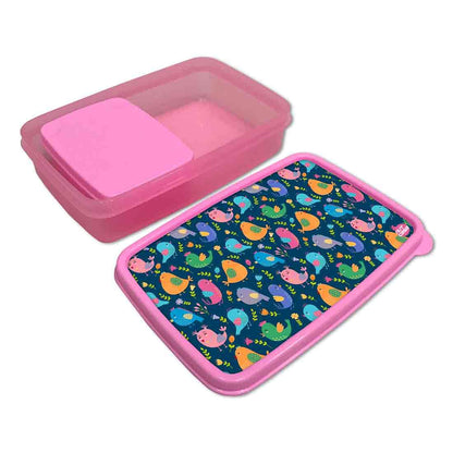 Small Plastic Sandwich Tiffin Box Square for Kids Girls - Colorful Birds Nutcase