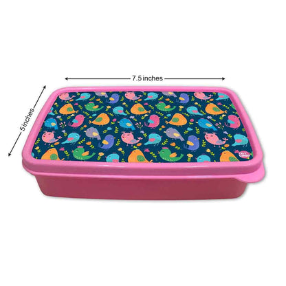 Small Plastic Sandwich Tiffin Box Square for Kids Girls - Colorful Birds Nutcase