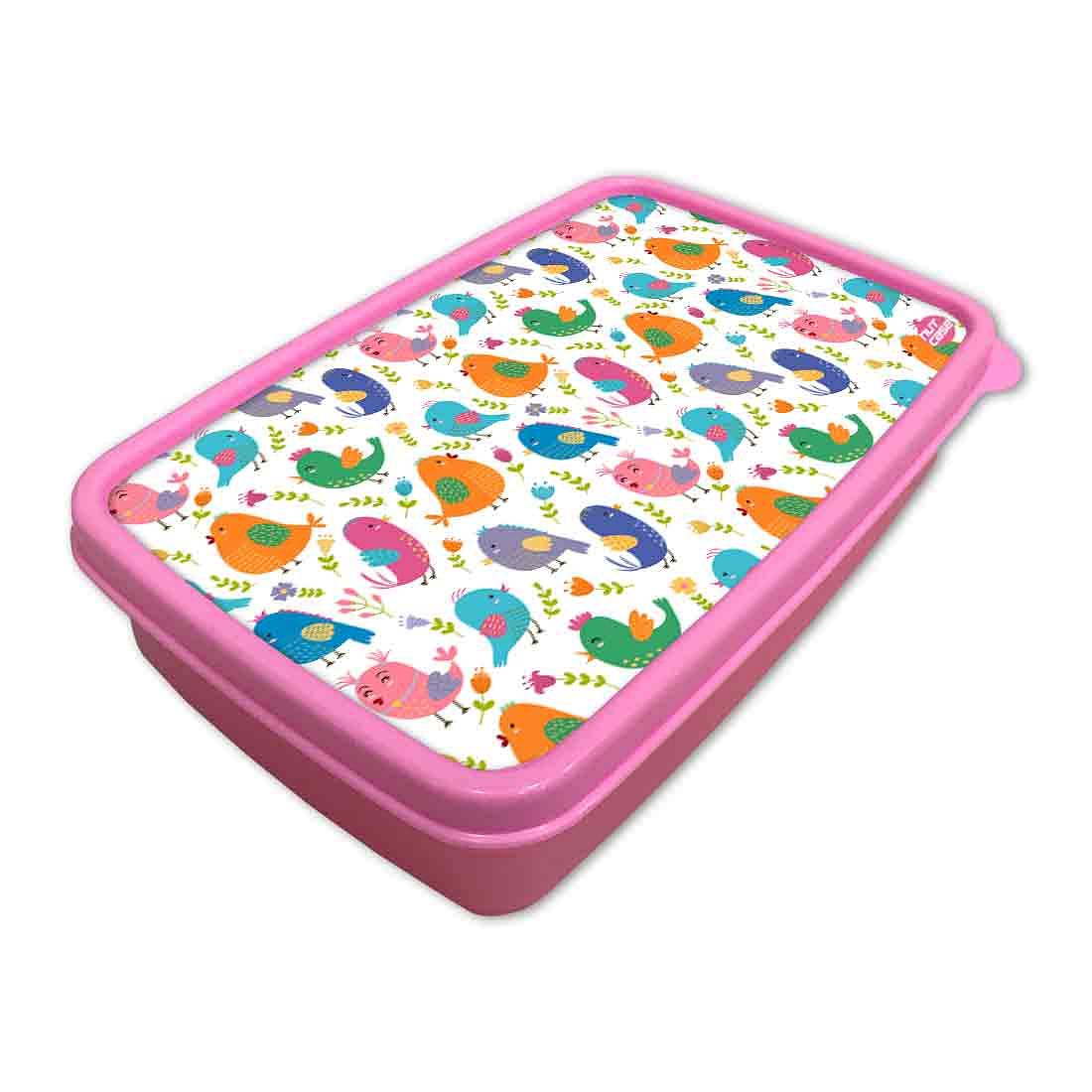 Plastic Tiffin Box for Kids Girls School Snack Containers - Cute Birds Nutcase