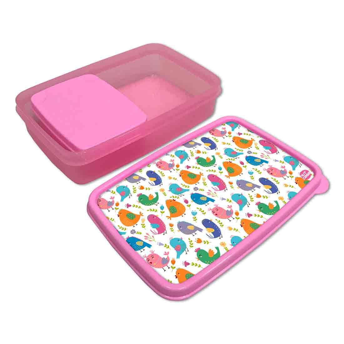 Plastic Tiffin Box for Kids Girls School Snack Containers - Cute Birds Nutcase