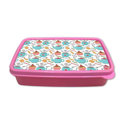 Plastic Designer Childrens Lunch Box for School Girl - Tea and Cake Nutcase