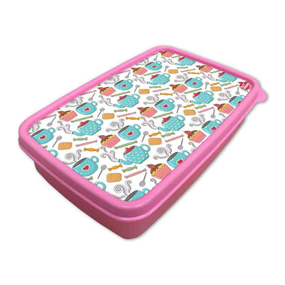 Plastic Designer Childrens Lunch Box for School Girl - Tea and Cake Nutcase