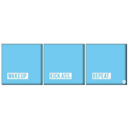 Wall Art Decor Hanging Panels Set Of 3 -Wake Up Kick Ass. Repeat Nutcase