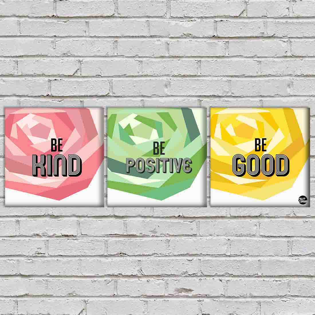 Wall Art Decor Hanging Panels Set Of 3 -Be Kind Be Positive Be Good Nutcase