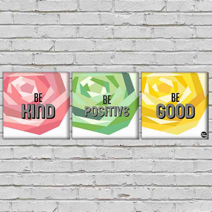 Wall Art Decor Hanging Panels Set Of 3 -Be Kind Be Positive Be Good Nutcase