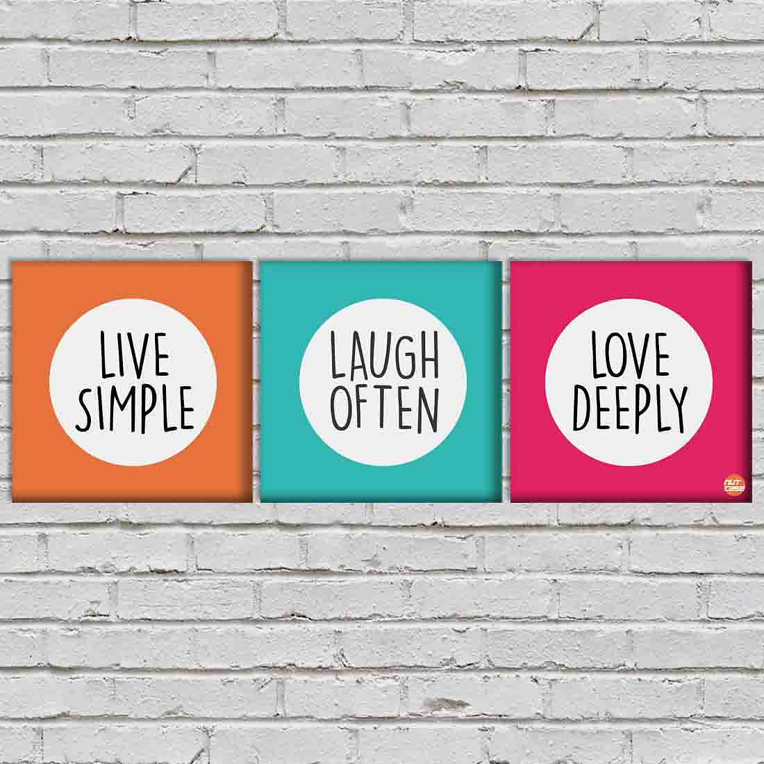 Wall Art Decor Hanging Panels Set Of 3 -Live Simple Laugh Often Love Deeply Nutcase