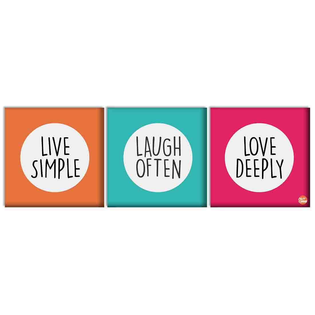 Wall Art Decor Hanging Panels Set Of 3 -Live Simple Laugh Often Love Deeply Nutcase