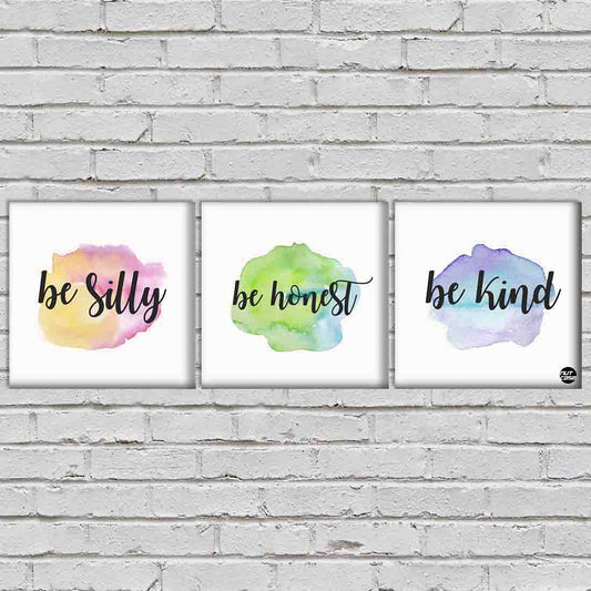 Wall Art Decor Hanging Panels Set Of 3 -Be Silly Be Honest Be Kind Nutcase