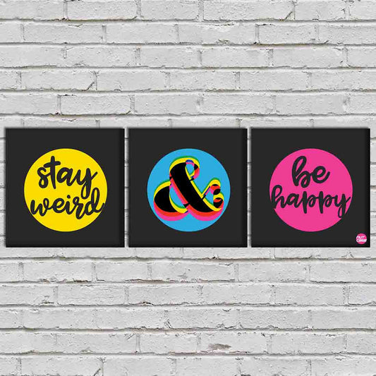 Wall Art Decor Hanging Panels Set Of 3 -Stay Weird & Be Happy Nutcase