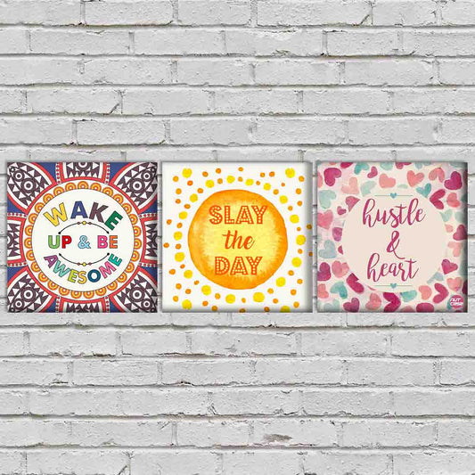 Wall Art Decor Hanging Panels Set Of 3 -Wake Up And Be Awesome Nutcase