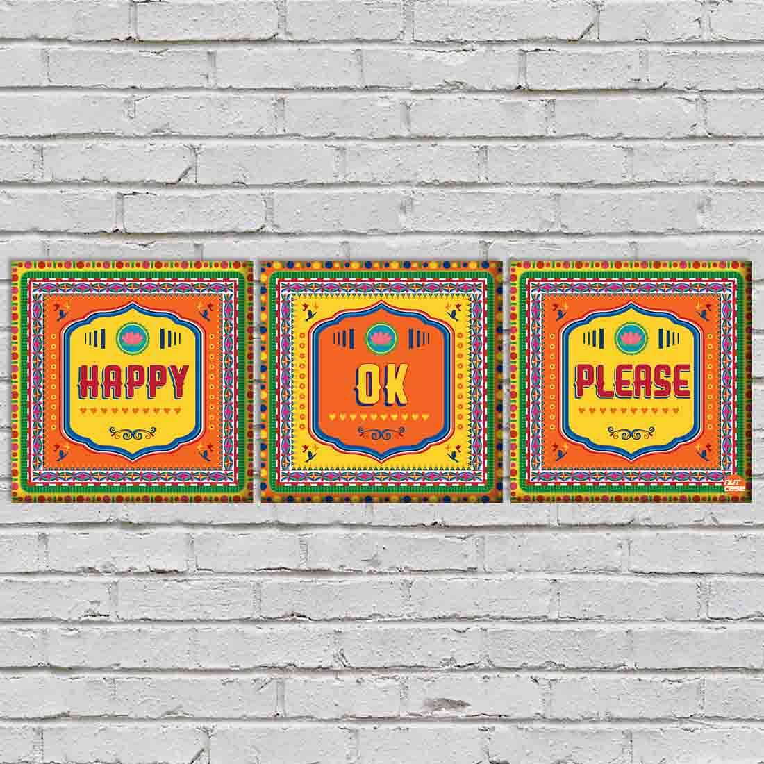 Cool Living Room Art Set Of 3 -Happy Ok Please Nutcase