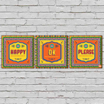 Cool Living Room Art Set Of 3 -Happy Ok Please Nutcase